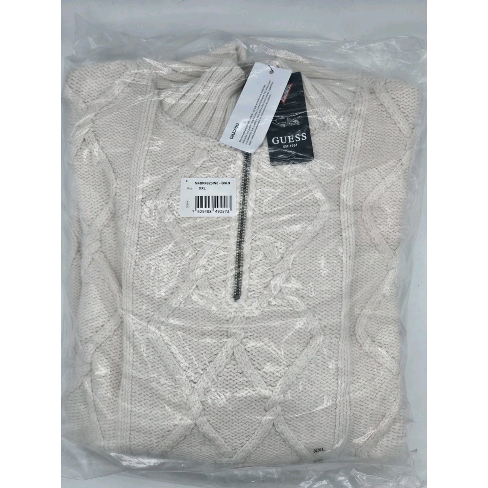GUESS Mens Long Sleeve Diamond Cable Half Zip Knit‎ Sweater Yarn Blend Sz XXL